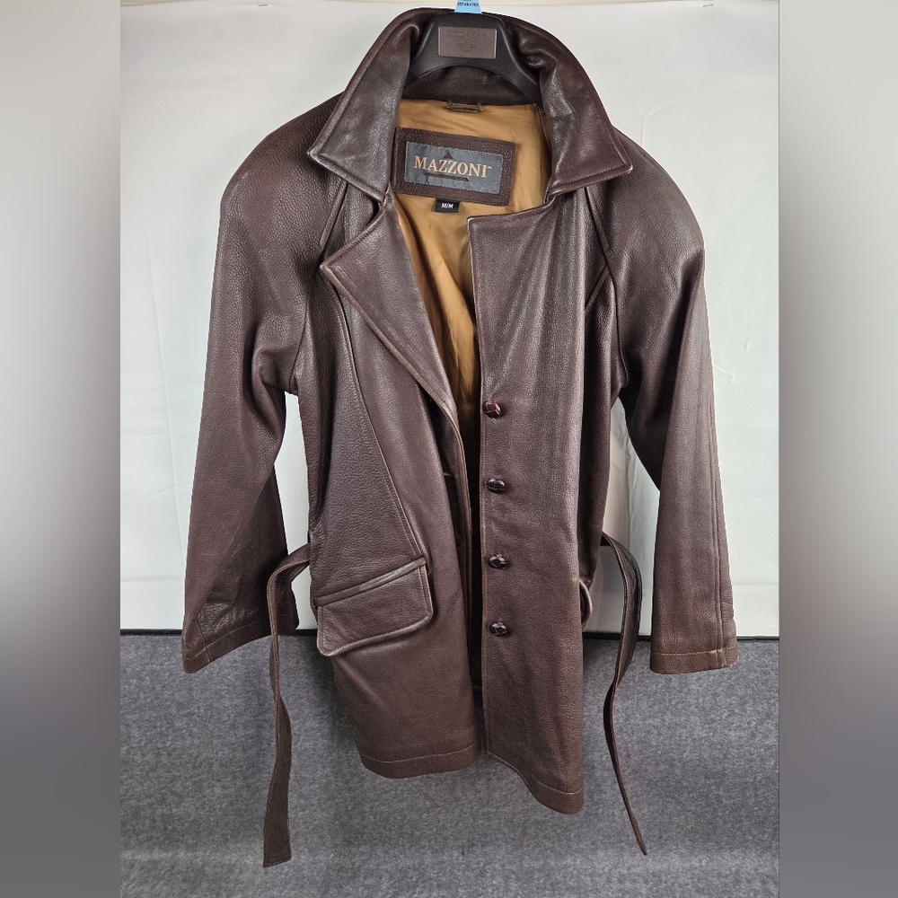 Mazzoni Leather Jacket Mens Medium Chocolate Brown Cow And Lamb Skin